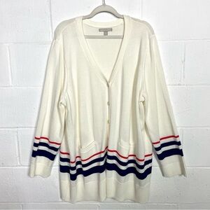 Woman Within Cardigan‎ Button Up V-Neck Red White & Blue Striped Americana SZ 2X